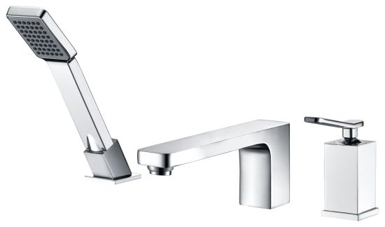 Square Design 3 Hole Basin Shower Head Bathtub Faucet Set