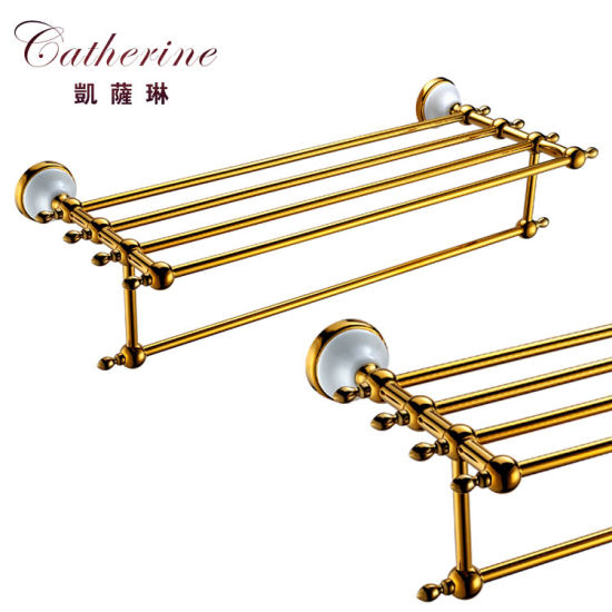Classic Stainless Steel Double-Deck Towel Shelf in Gold Color (22101-1)