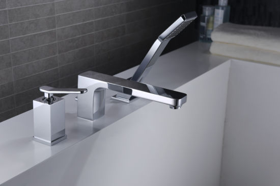 Square Design 3 Hole Basin Shower Head Bathtub Faucet Set