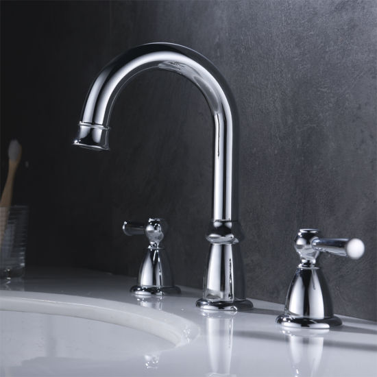 3 Holes Double Handle Bathroom Faucet in Chrome, Widespread Basin Faucet Mixer