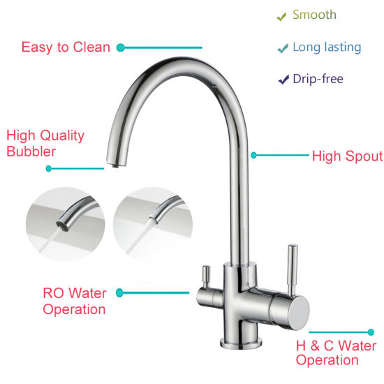 3 Way Kitchen Faucet for Reverse Osmosis Water Filtration System Tap