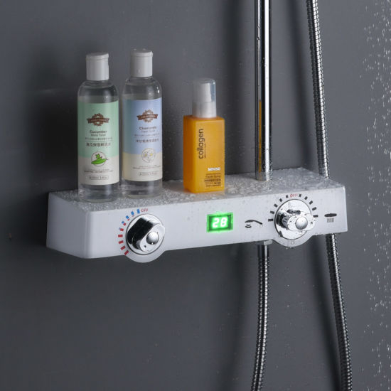 Digital Shower Set with Shelf Platform, Thermostatic Rain Shower Mixer Faucet Set