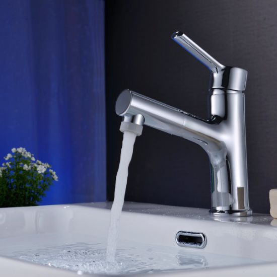 Bathroom Faucet with Pull out Sprayer Single Handle Basin Mixer Tap Chrome