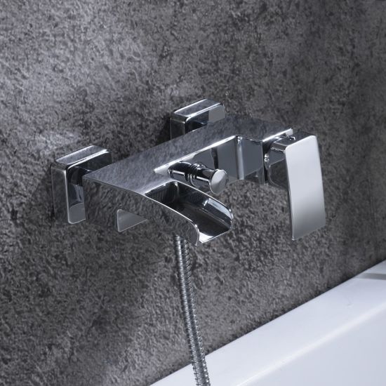 Wall Mounted Bath and Shower Faucet with Waterfall Spout and Shower