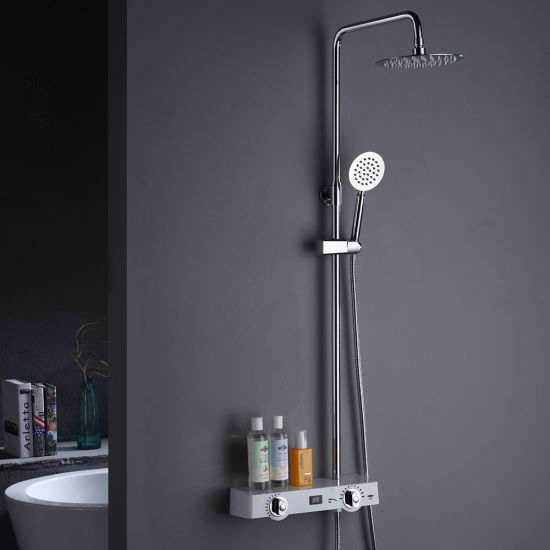 Digital Shower Set with Shelf Platform, Thermostatic Rain Shower Mixer Faucet Set
