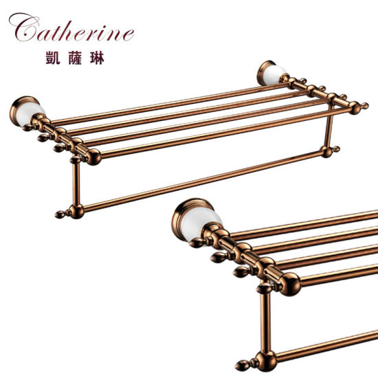 Fancy Stainless Steel Double-Deck Towel Shelf in Rose Gold (3201)