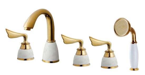 Brass Double Handle 5 Pieces Bathroom Whirlpool Faucet in Gold (60212)